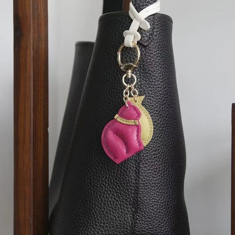 Cat & Fish Leather Bag Charm – Handmade French Goatskin Keychain | Whimsical Duo Pendant | Purse Accessory Gift for Cat Lovers - shewearing