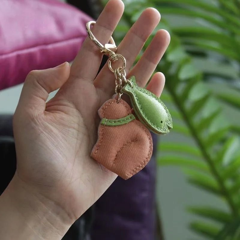 Cat & Fish Leather Bag Charm – Handmade French Goatskin Keychain | Whimsical Duo Pendant | Purse Accessory Gift for Cat Lovers - shewearing