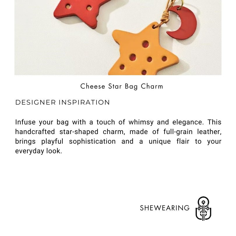 Cheese Star Leather Bag Charm - Handcrafted Vegetable - Tanned Unique Star Design, Small Niche Gift for Bags and Accessories - shewearing