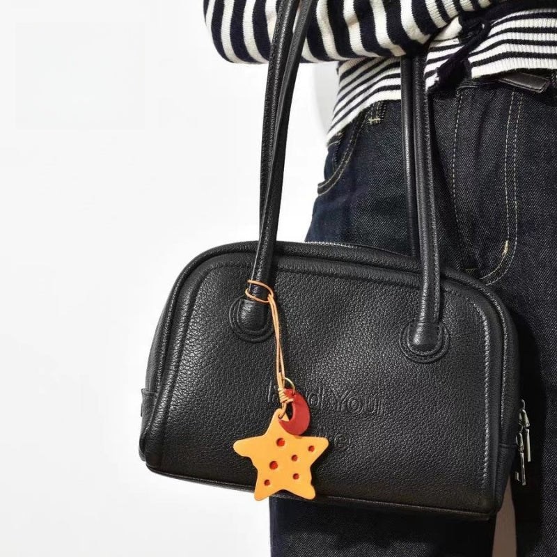 Cheese Star Leather Bag Charm - Handcrafted Vegetable - Tanned Unique Star Design, Small Niche Gift for Bags and Accessories - shewearing