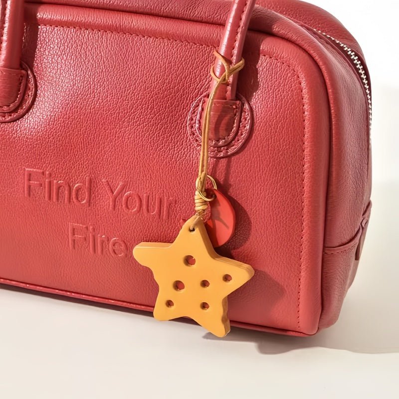 Cheese Star Leather Bag Charm - Handcrafted Vegetable - Tanned Unique Star Design, Small Niche Gift for Bags and Accessories - shewearing