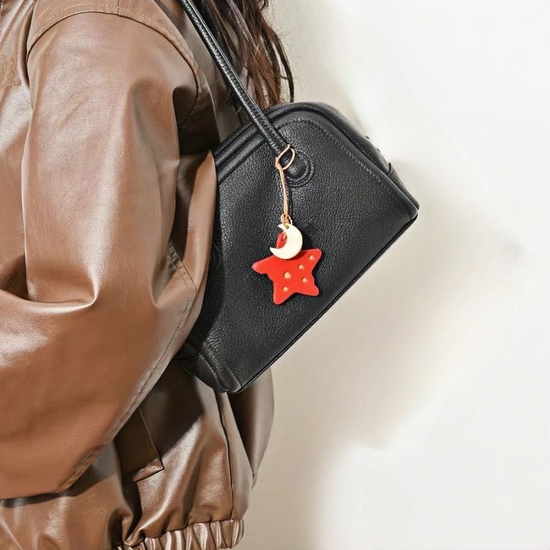 Cheese Star Leather Bag Charm - Handcrafted Vegetable - Tanned Unique Star Design, Small Niche Gift for Bags and Accessories - shewearing