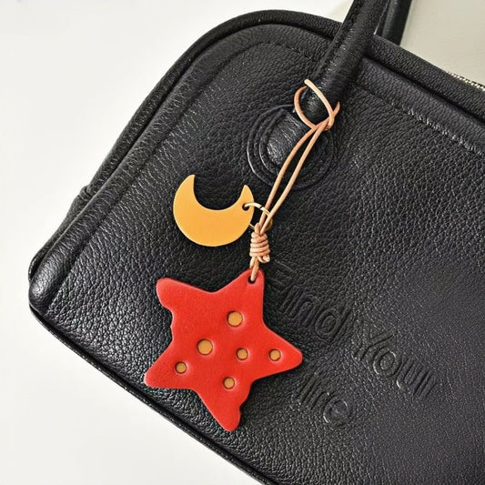 Cheese Star Leather Bag Charm - Handcrafted Vegetable - Tanned Unique Star Design, Small Niche Gift for Bags and Accessories - shewearing