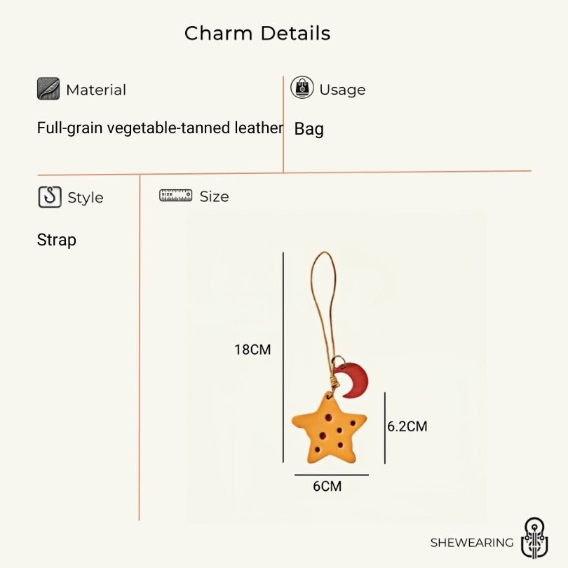 Cheese Star Leather Bag Charm - Handcrafted Vegetable - Tanned Unique Star Design, Small Niche Gift for Bags and Accessories - shewearing