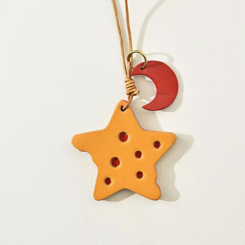 Cheese Star Leather Bag Charm - Handcrafted Vegetable - Tanned Unique Star Design, Small Niche Gift for Bags and Accessories - shewearing