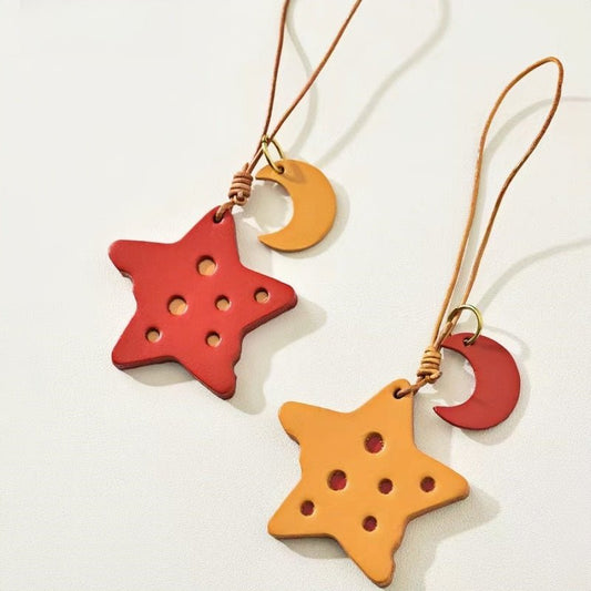 Cheese Star Leather Bag Charm - Handcrafted Vegetable - Tanned Unique Star Design, Small Niche Gift for Bags and Accessories - shewearing