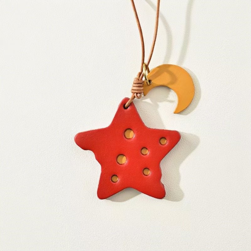 Cheese Star Leather Bag Charm - Handcrafted Vegetable - Tanned Unique Star Design, Small Niche Gift for Bags and Accessories - shewearing