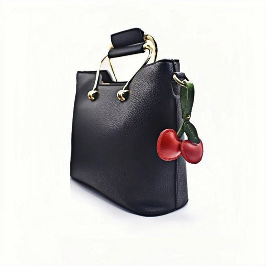 Cherry Leather Bag Charm – Handmade Full - Grain Cowhide Key Accessory, Fruity Elegance for Women - shewearing