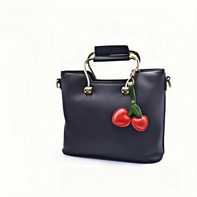 Cherry Leather Bag Charm – Handmade Full - Grain Cowhide Key Accessory, Fruity Elegance for Women - shewearing