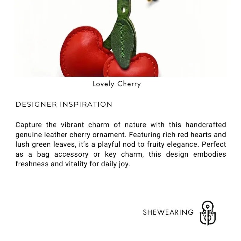 Cherry Leather Bag Charm – Handmade Full - Grain Cowhide Key Accessory, Fruity Elegance for Women - shewearing