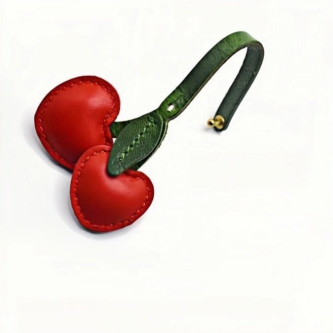 Cherry Leather Bag Charm – Handmade Full - Grain Cowhide Key Accessory, Fruity Elegance for Women - shewearing
