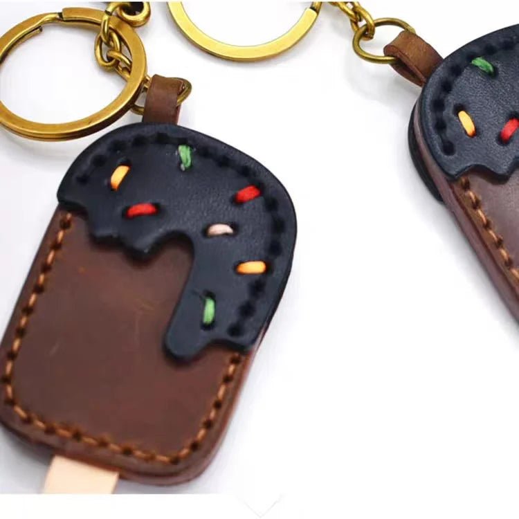 Chocolate Ice Cream Leather Bag Charm – Handmade Full - Grain Cowhide Keychain | Cute Popsicle Pendant for Handbags | Sweet & Stylish Gift Idea - shewearing