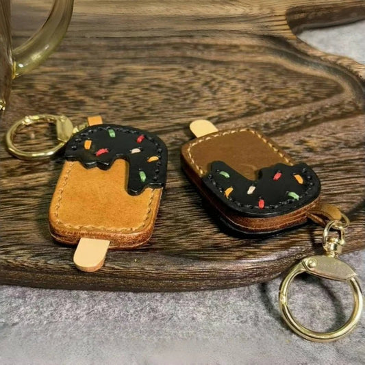 Chocolate Ice Cream Leather Bag Charm – Handmade Full - Grain Cowhide Keychain | Cute Popsicle Pendant for Handbags | Sweet & Stylish Gift Idea - shewearing