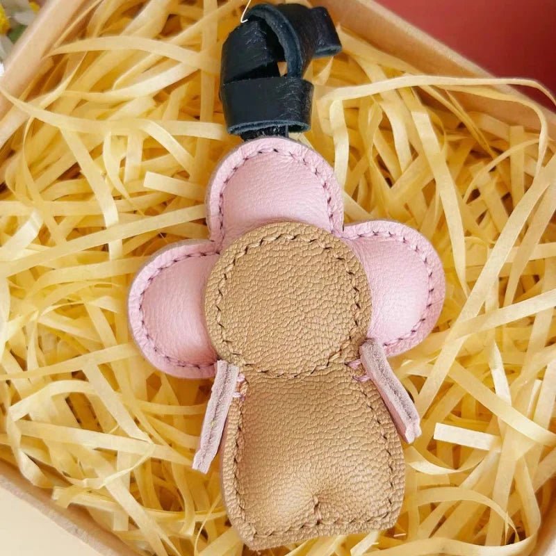 Clover Doll Sunflower Leather Bag Charm – Handmade French Lambskin Pendant | Whimsical Cartoon Keychain | Unique Luxury Accessory & Cute Gift for Women - shewearing