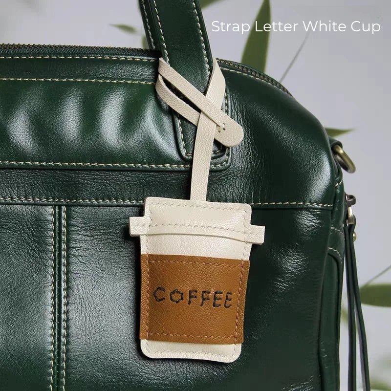 Coffee Cup Leather Bag Charm – Handcrafted Lambskin Pendant with Cartoon Coffee Bean Design | Cute Keychain & Purse Accessory | 16 Styles Available - shewearing