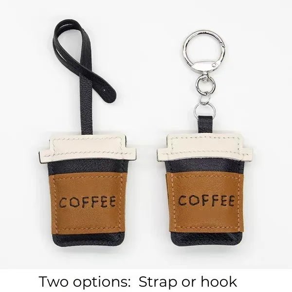 Coffee Cup Leather Bag Charm – Handcrafted Lambskin Pendant with Cartoon Coffee Bean Design | Cute Keychain & Purse Accessory | 16 Styles Available - shewearing