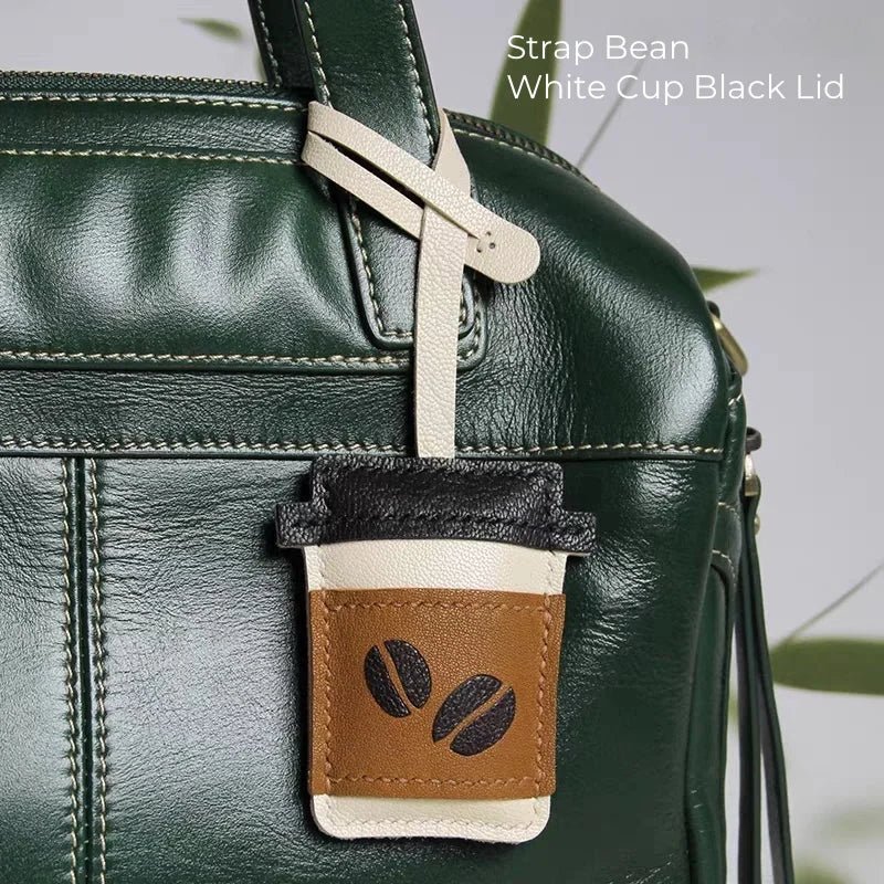 Coffee Cup Leather Bag Charm – Handcrafted Lambskin Pendant with Cartoon Coffee Bean Design | Cute Keychain & Purse Accessory | 16 Styles Available - shewearing