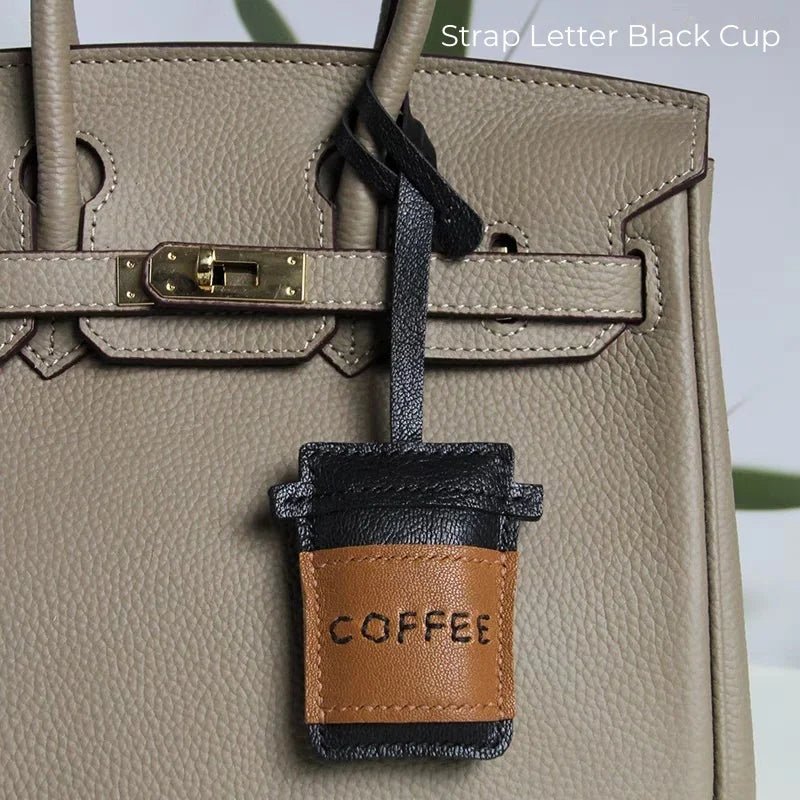Coffee Cup Leather Bag Charm – Handcrafted Lambskin Pendant with Cartoon Coffee Bean Design | Cute Keychain & Purse Accessory | 16 Styles Available - shewearing