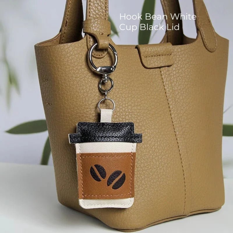 Coffee Cup Leather Bag Charm – Handcrafted Lambskin Pendant with Cartoon Coffee Bean Design | Cute Keychain & Purse Accessory | 16 Styles Available - shewearing