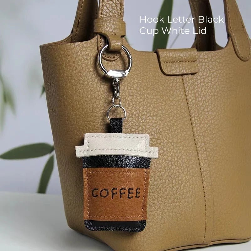 Coffee Cup Leather Bag Charm – Handcrafted Lambskin Pendant with Cartoon Coffee Bean Design | Cute Keychain & Purse Accessory | 16 Styles Available - shewearing