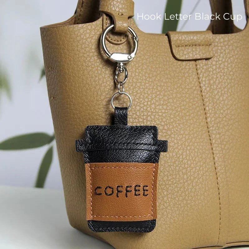 Coffee Cup Leather Bag Charm – Handcrafted Lambskin Pendant with Cartoon Coffee Bean Design | Cute Keychain & Purse Accessory | 16 Styles Available - shewearing