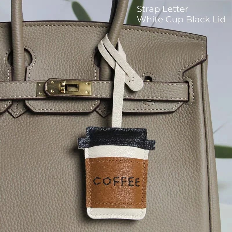 Coffee Cup Leather Bag Charm – Handcrafted Lambskin Pendant with Cartoon Coffee Bean Design | Cute Keychain & Purse Accessory | 16 Styles Available - shewearing