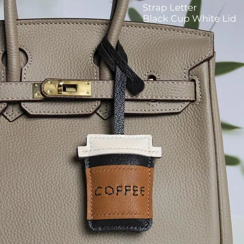 Coffee Cup Leather Bag Charm – Handcrafted Lambskin Pendant with Cartoon Coffee Bean Design | Cute Keychain & Purse Accessory | 16 Styles Available - shewearing