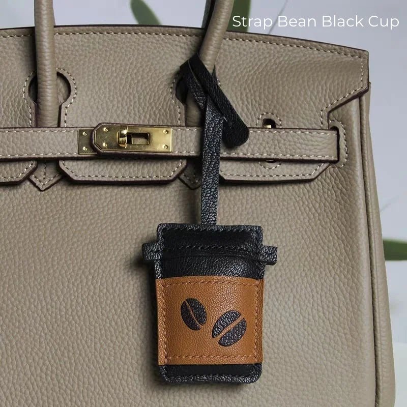 Coffee Cup Leather Bag Charm – Handcrafted Lambskin Pendant with Cartoon Coffee Bean Design | Cute Keychain & Purse Accessory | 16 Styles Available - shewearing