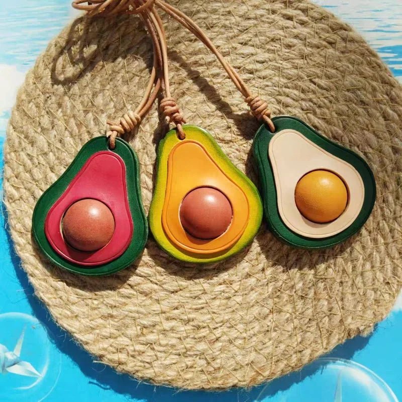 Colorful Avocado Leather Bag Charm – Handcrafted Vegetable - Tanned Keychain | Playful Fruit Pendant for Handbags | Creative Vegan - Inspired Accessory - shewearing