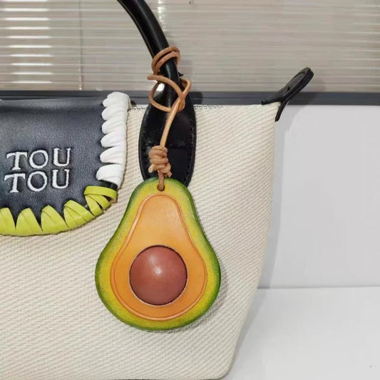 Colorful Avocado Leather Bag Charm – Handcrafted Vegetable - Tanned Keychain | Playful Fruit Pendant for Handbags | Creative Vegan - Inspired Accessory - shewearing