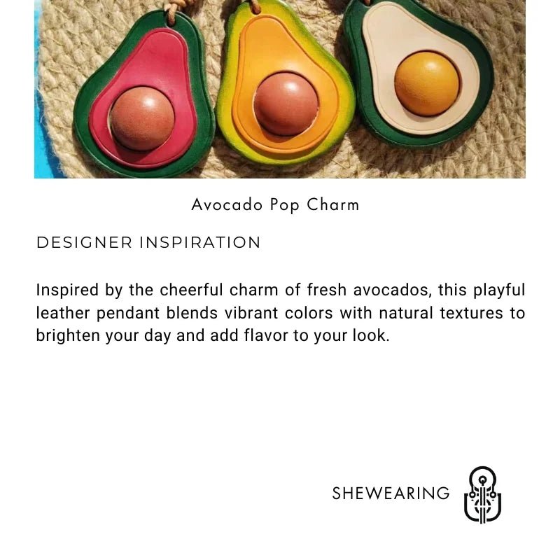Colorful Avocado Leather Bag Charm – Handcrafted Vegetable - Tanned Keychain | Playful Fruit Pendant for Handbags | Creative Vegan - Inspired Accessory - shewearing