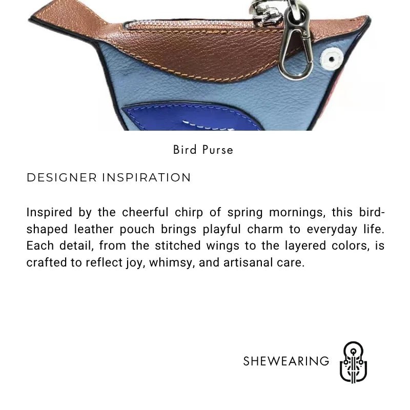 Colorful Bird - Shaped Leather Coin Purse – Handmade Full - Grain Keychain Wallet | Cute Mini Bag Charm for Women - shewearing