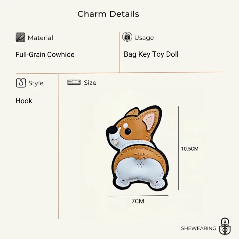 Corgi Pet Leather Bag Charm Hand - Stitched Leather Accessory Creative Keychain Pendant Cute Gift for Women - shewearing