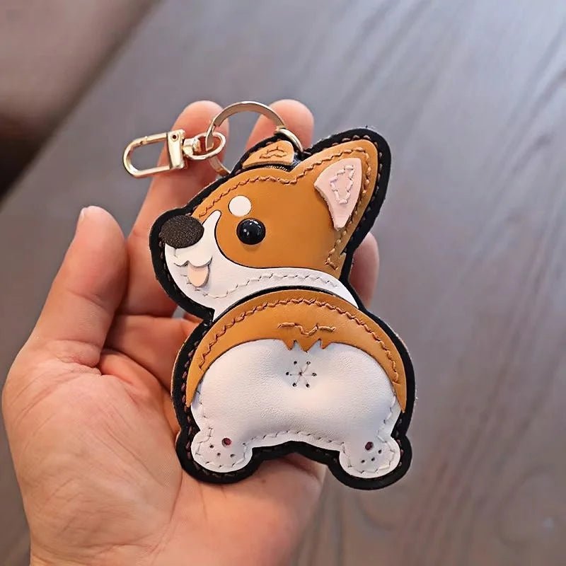 Corgi Pet Leather Bag Charm Hand - Stitched Leather Accessory Creative Keychain Pendant Cute Gift for Women - shewearing