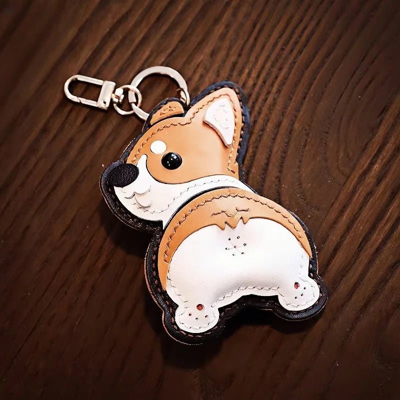 Corgi Pet Leather Bag Charm Hand - Stitched Leather Accessory Creative Keychain Pendant Cute Gift for Women - shewearing