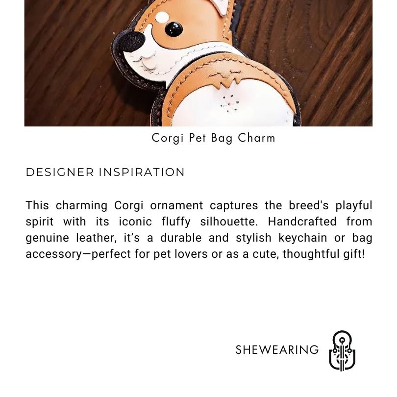 Corgi Pet Leather Bag Charm Hand - Stitched Leather Accessory Creative Keychain Pendant Cute Gift for Women - shewearing