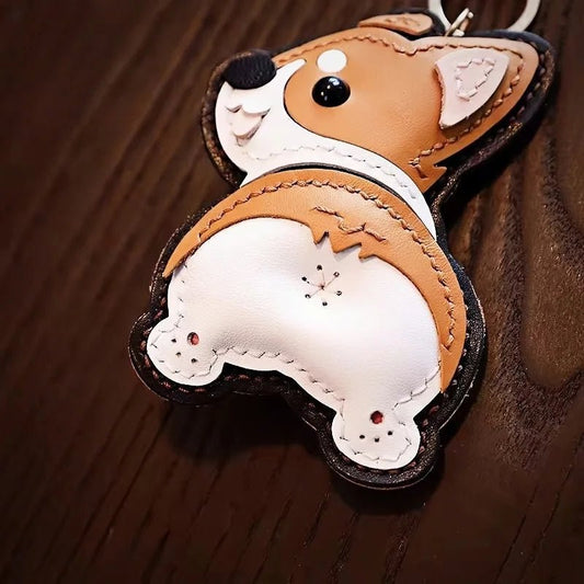 Corgi Pet Leather Bag Charm Hand - Stitched Leather Accessory Creative Keychain Pendant Cute Gift for Women - shewearing