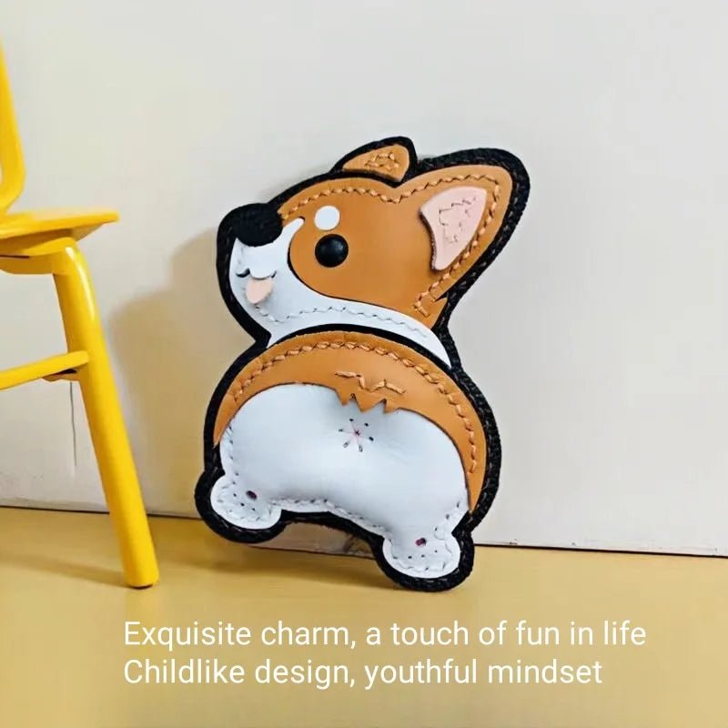 Corgi Pet Leather Bag Charm Hand - Stitched Leather Accessory Creative Keychain Pendant Cute Gift for Women - shewearing