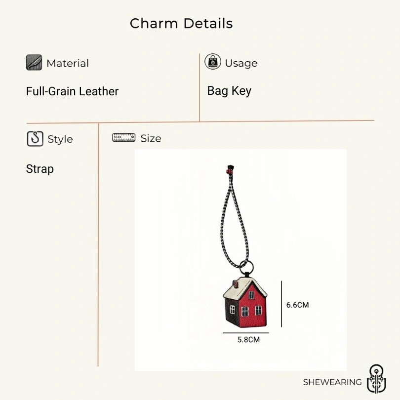Cozy Home Leather Charm – Double - Sided 3D Red House Keychain and Bag Accessory - shewearing