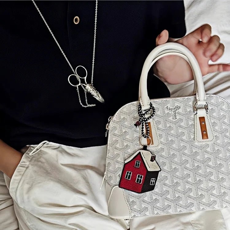 Cozy Home Leather Charm – Double - Sided 3D Red House Keychain and Bag Accessory - shewearing
