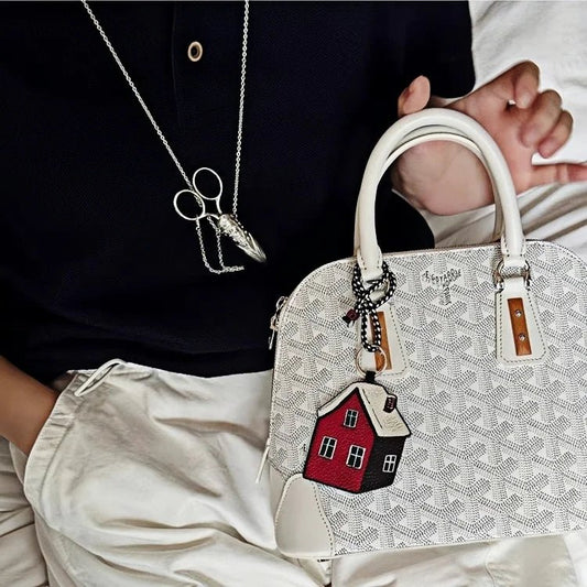 Cozy Home Leather Charm – Double - Sided 3D Red House Keychain and Bag Accessory - shewearing