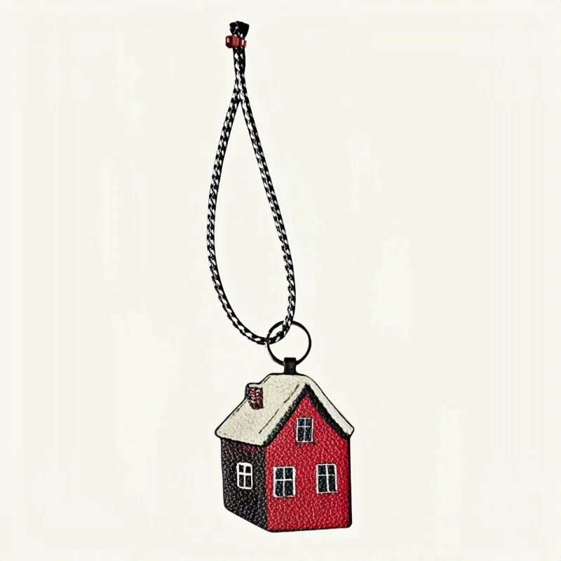 Cozy Home Leather Charm – Double - Sided 3D Red House Keychain and Bag Accessory - shewearing