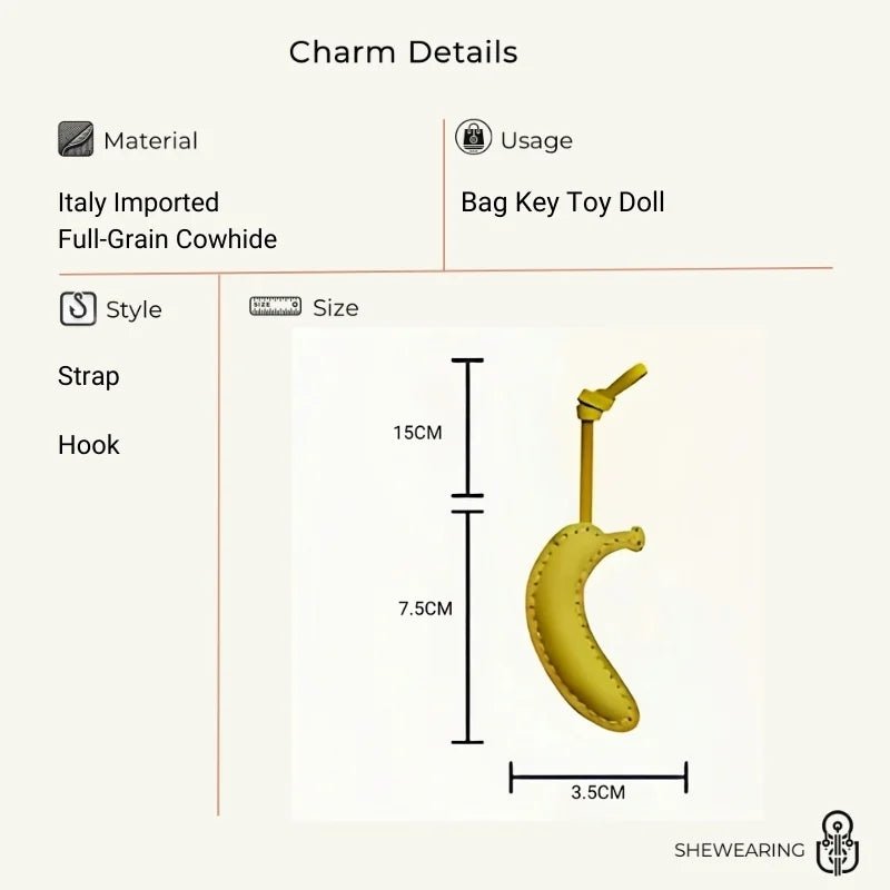 Creative Banana Leather Bag Charm – Full - Grain Cowhide Handmade Accessory for Bags and Keys, Whimsical Gift Idea - shewearing