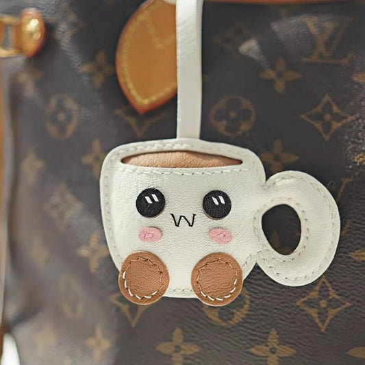 Creative Coffee Cup Leather Bag Charm | Handcrafted Goatskin Accessory | High - Quality Gift for Women - shewearing
