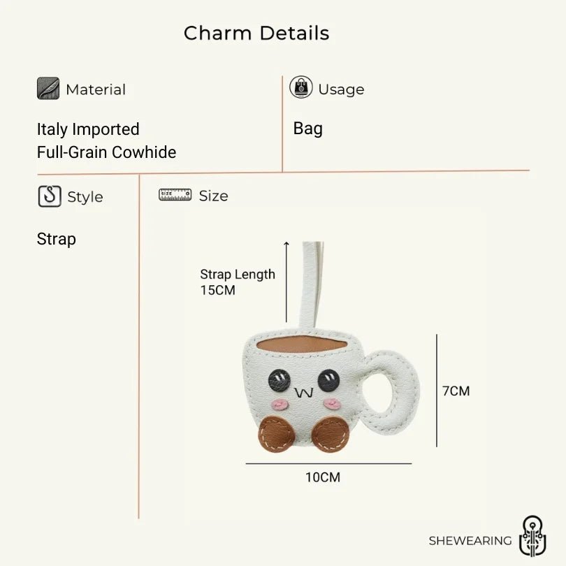 Creative Coffee Cup Leather Bag Charm | Handcrafted Goatskin Accessory | High - Quality Gift for Women - shewearing
