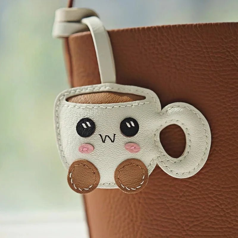 Creative Coffee Cup Leather Bag Charm | Handcrafted Goatskin Accessory | High - Quality Gift for Women - shewearing