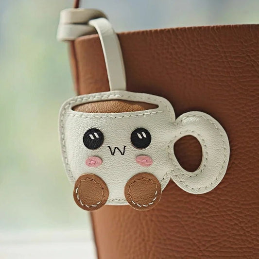 Creative Coffee Cup Leather Bag Charm | Handcrafted Goatskin Accessory | High - Quality Gift for Women - shewearing