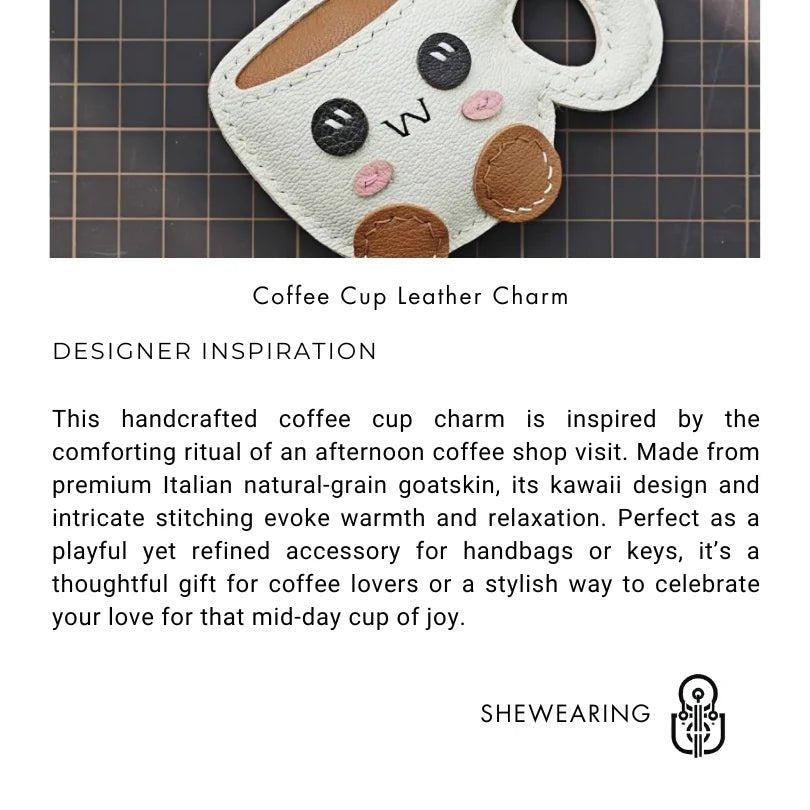 Creative Coffee Cup Leather Bag Charm | Handcrafted Goatskin Accessory | High - Quality Gift for Women - shewearing