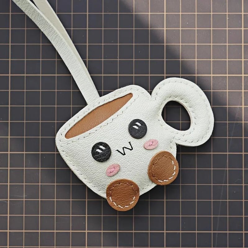 Creative Coffee Cup Leather Bag Charm | Handcrafted Goatskin Accessory | High - Quality Gift for Women - shewearing