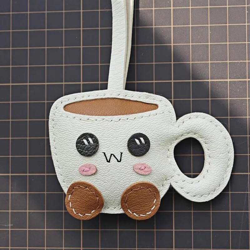 Creative Coffee Cup Leather Bag Charm | Handcrafted Goatskin Accessory | High - Quality Gift for Women - shewearing